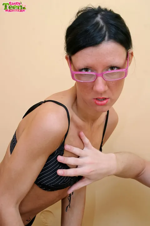 Slim Brunette in Stockings and Glasses Gets Fucked – photo 5 of 20
