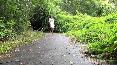 Chloe Lamoure: BBW Brunette Spreads Her Legs and Pisses on a Paved Path Outdoors – photo 1 of 15