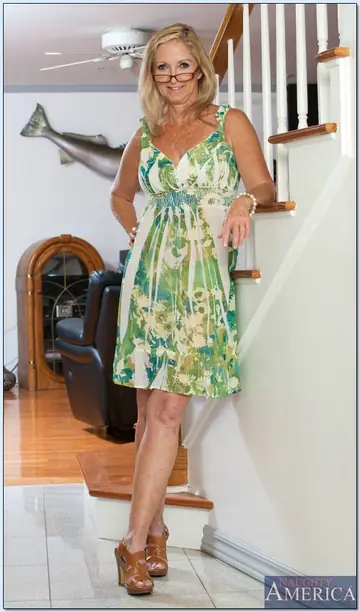 Busty Blonde MILF in Glasses Strips Out of Her Skirt