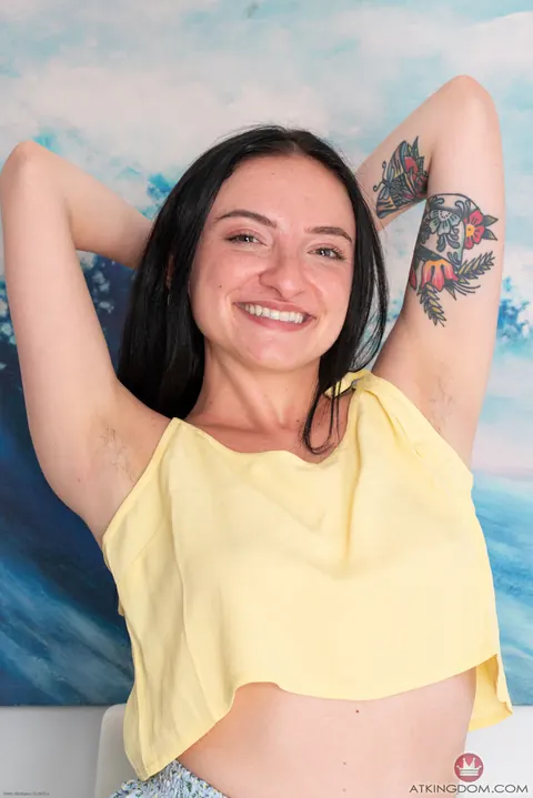 Leia Rae: Petite Pale Brunette Strips Nude and Spreads Her Hairy Pussy – photo 2 of 21