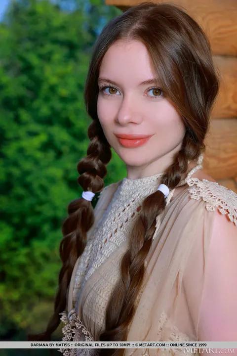 Brunette with Pigtails Spreads Her Shaved Pussy While Lying Back – photo 2 of 18