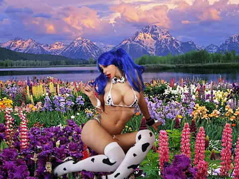 Thick Babe with Big Tits Flaunts Cow Bikini Outdoors in Stockings – photo 5 of 12