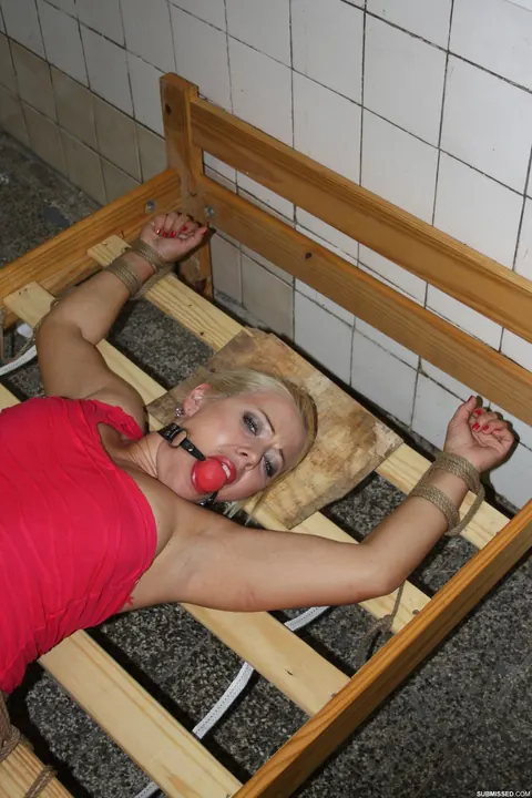 Blonde Woman Tied Up and Spreads Her Legs on a Bed – photo 12 of 17