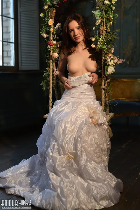 Busty Brunette Bride Strips Out of Her Wedding Dress and Spreads – photo 5 of 20