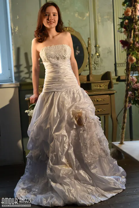 Busty Brunette Bride Strips Out of Her Wedding Dress and Spreads – photo 2 of 20