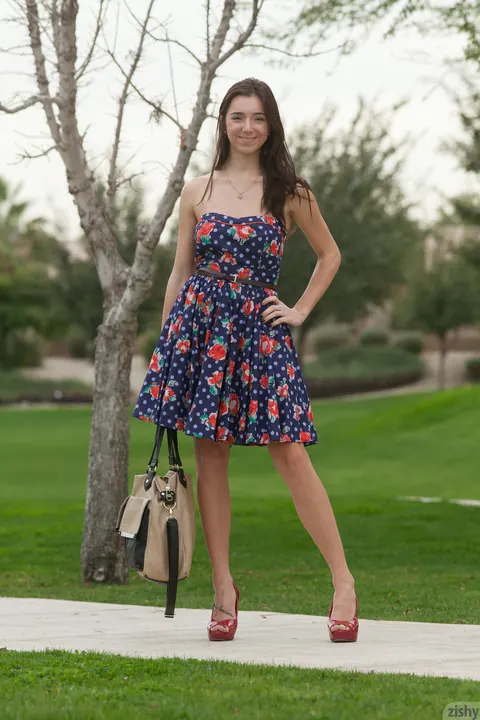 Olive Southard: Petite Brunette Flashes Her Tits and Pussy Outdoors – photo 5 of 11