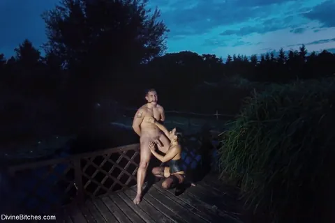 Sandra Romain: Brunette European MILF Dominates Bound Man with Strapon Outdoors – photo 20 of 20