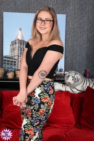 Blonde in Glasses Kisses Partner and Spreads Wide