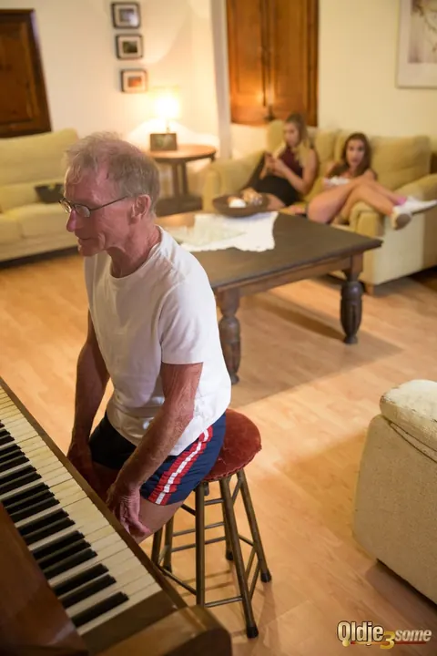 Lulu Love: Two Brunettes in Socks Share an Old Man in a Threesome – photo 1 of 16