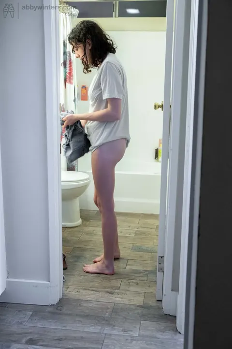 Pale Curly Brunette Spreads Her Hairy Pussy in the Bathroom – photo 11 of 16