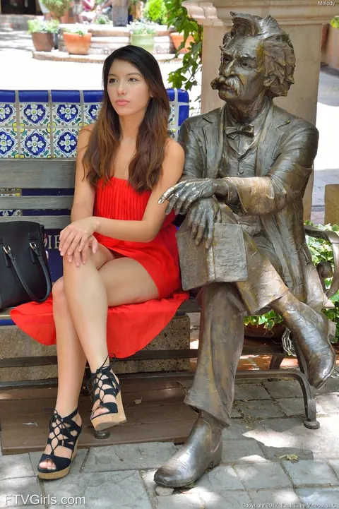 Melody Wylde: Athletic Asian Brunette Spreads Her Shaved Pussy in Public – photo 3 of 20