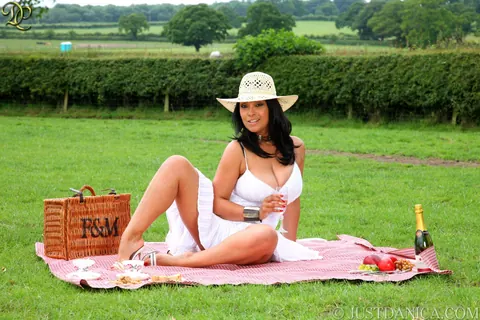 Danica Collins: Busty Ebony MILF Masturbates on a Picnic Blanket – photo 1 of 16