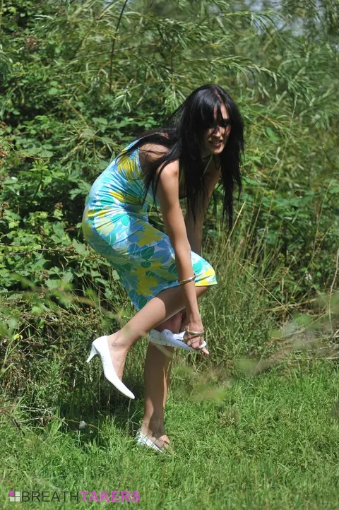 Bailey Godfrey: Brunette Strips Out of Her Skirt and Panties in the Forest – photo 4 of 12