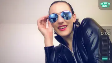 Tall Brunette in Latex and Glasses Sucks Dildo and Toys Herself