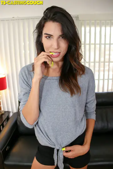Slim Trans Woman Kneels and Fingers Herself Deep