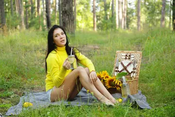 Brunette Russian Strips Out of Her Shorts and Spreads in the Forest