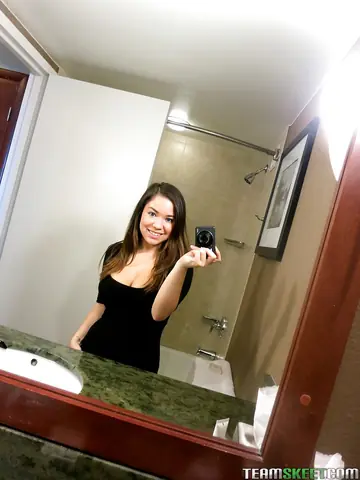 Asian Brunette with Big Tits Strips Out of Her Lingerie for Mirror Selfies
