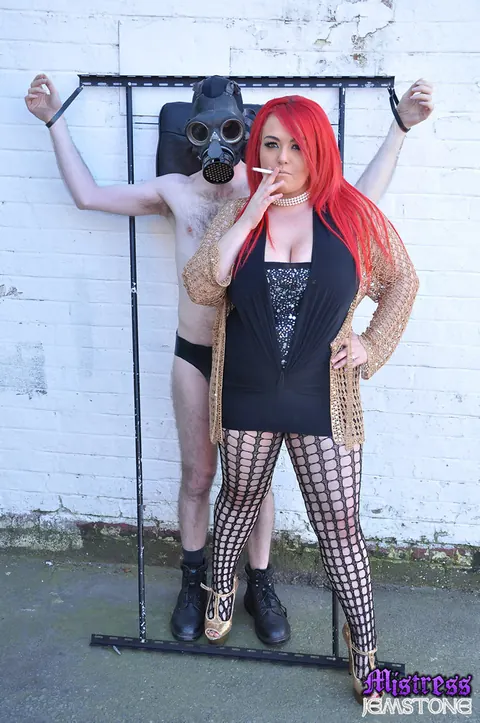 Jem Stone: Redhead BBW Dominates a Man Outdoors in Stockings – photo 1 of 15