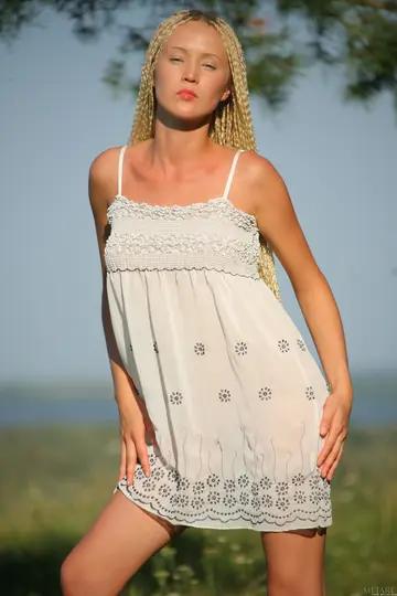 Woman Strips Out of Her Dress and Spreads Outdoors