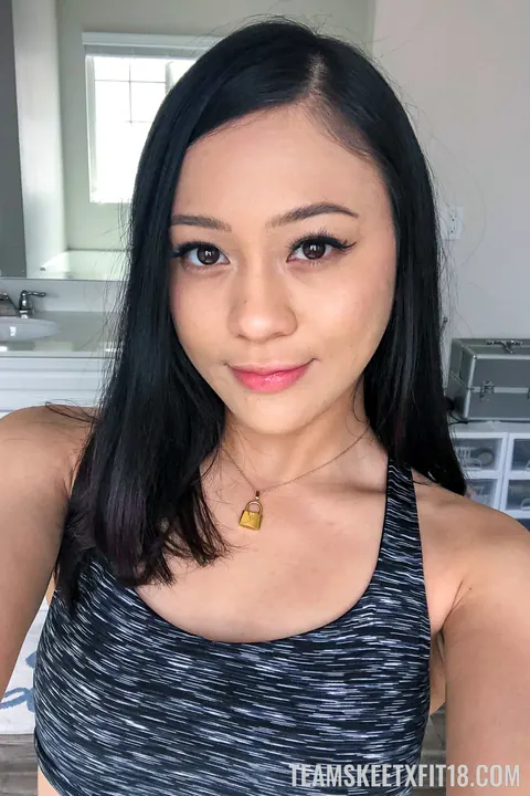 Jasmine Grey: Petite Asian Brunette Pulls Down Her Yoga Pants to Spread Her Pussy – photo 9 of 20