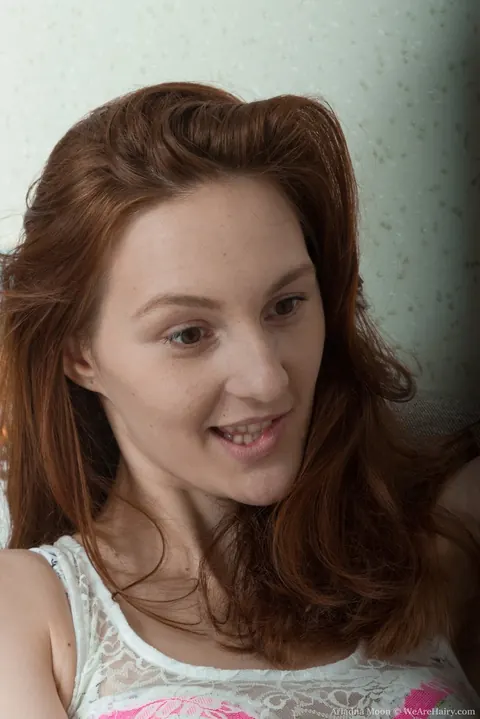 Ariadna Moon: Pale Redhead in Lingerie and Socks Spreads Her Hairy Pussy – photo 1 of 16