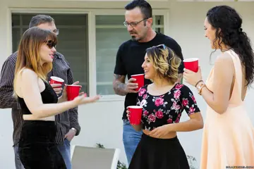 Busty Brunette MILF Gives a Blowjob Outdoors Before Sex