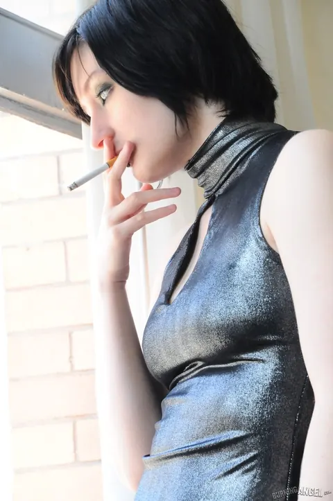 Violet Monroe: Tattooed Brunette Smokes and Flashes Her Panties – photo 3 of 15