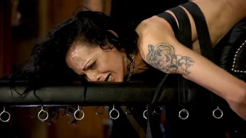Skinny Brunette MILF in Bondage Spreads While Restrained – photo 14 of 16