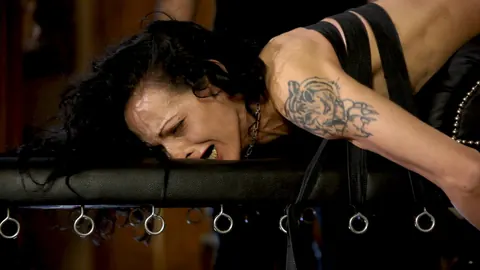 Skinny Brunette MILF in Bondage Spreads While Restrained – photo 13 of 16