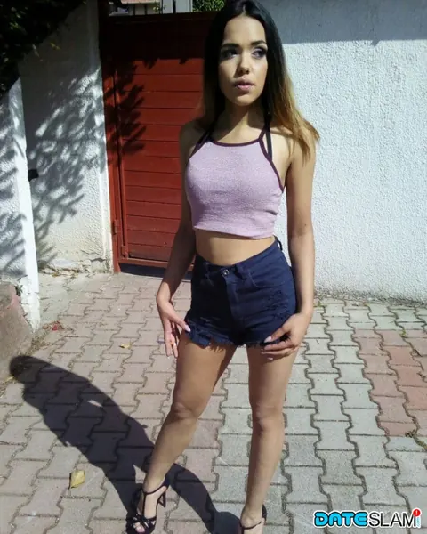 Brunette with Small Tits Snaps a Topless Selfie in Shorts – photo 11 of 12