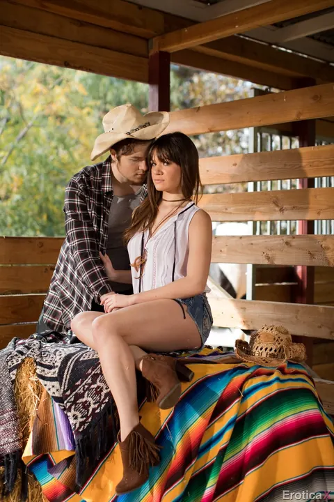 Alison Rey: Petite Brunette in Costume Blows Him Before Missionary Sex Outdoors – photo 6 of 21