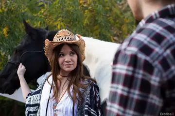 Alison Rey – Petite Brunette in Costume Blows Him Before Missionary Sex Outdoors