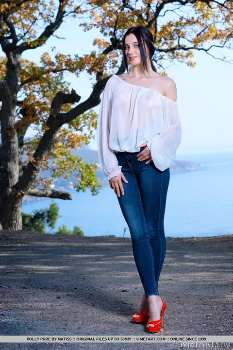 Polly Pure: Brunette Strips Out of Her Jeans on a Seaside Cliff – photo 2 of 18