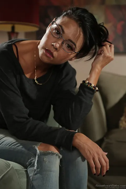 Dana Vespoli: Busty Asian MILF in Jeans and Glasses Spreads Her Hairy Pussy – photo 1 of 16
