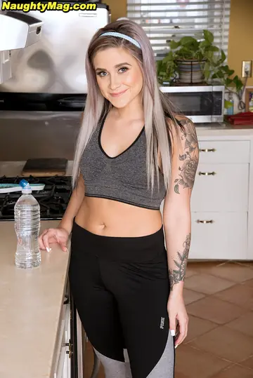 Tattooed Blonde Strips Out of Her Panties and Spreads Her Ass