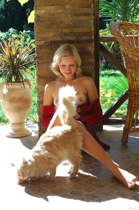 Miranda A: Blonde Spreads Her Pussy Wide Outdoors – photo 13 of 21