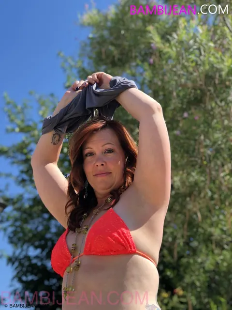 Bambi Jean: Redhead MILF Flashes Her Big Ass in a Bikini Outdoors – photo 2 of 15