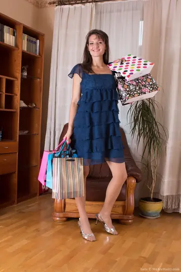 Skinny Brunette in Pantyhose Masturbates with a Dildo