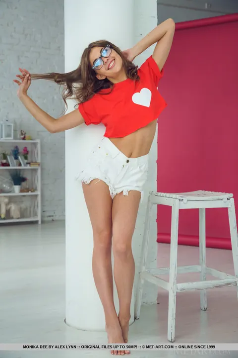 Monika Dee: European Brunette in Glasses Spreads Her Shaved Pussy – photo 1 of 18