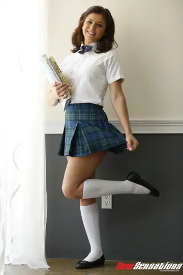 Leah Gotti – Busty Brunette in Uniform and Socks Sucks and Fucks