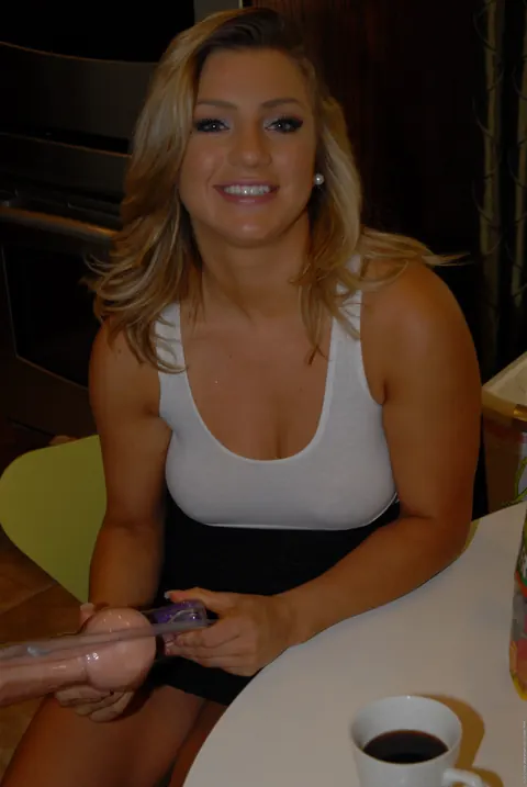 Cameron Dee: Busty Blonde in Stockings Plays with a Dildo – photo 8 of 21