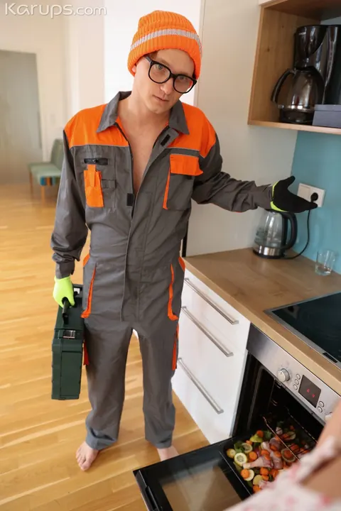 Emily Mayers: Tall Russian Brunette in Shorts and Uniform Fucks Handyman – photo 5 of 21