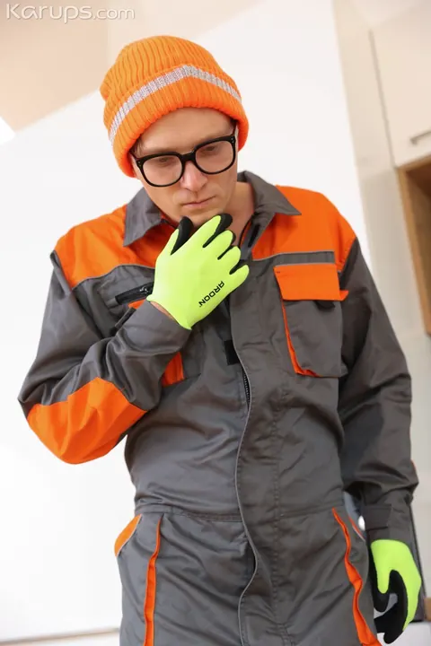 Emily Mayers: Tall Russian Brunette in Shorts and Uniform Fucks Handyman – photo 6 of 21