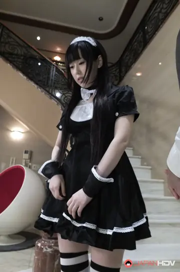 Japanese Maid in Lingerie Gives a Blowjob and Takes Cum in Mouth