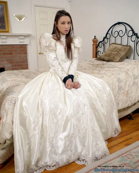 Celeste Star: Brunette MILF Bride Bound in Wedding Dress and High Heels – photo 1 of 15
