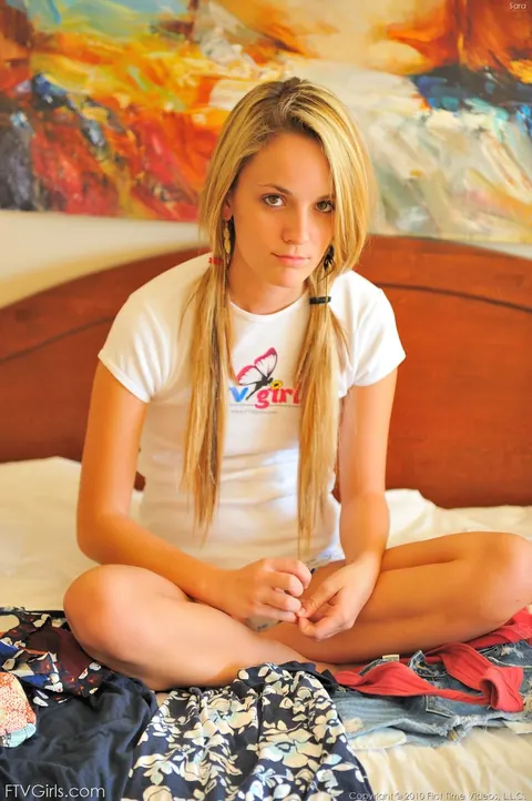 Sara Jaymes: Slim Blonde in Pigtails Pulls Panties Aside for Dildo Play – photo 1 of 15