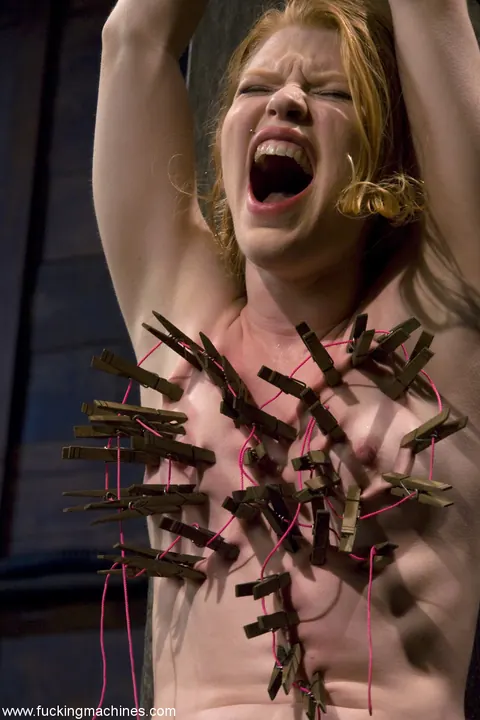 Petite Redhead MILF Bound with Clothespins Spreads and Squirts – photo 13 of 21