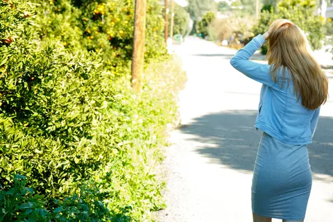 Alice May: Tall Slim Redhead Strips Out of Her Panties Outdoors – photo 1 of 21