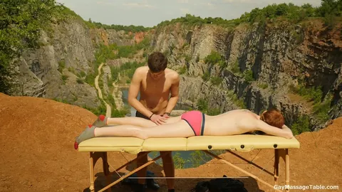 Two Men Kiss and Fuck Bareback on an Outdoor Massage Table – photo 1 of 21