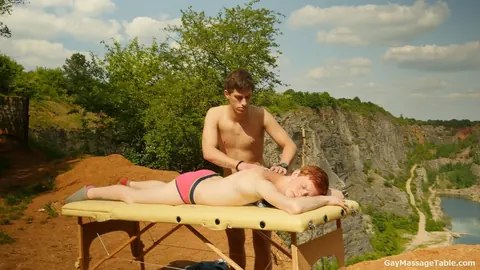 Two Men Kiss and Fuck Bareback on an Outdoor Massage Table – photo 3 of 21